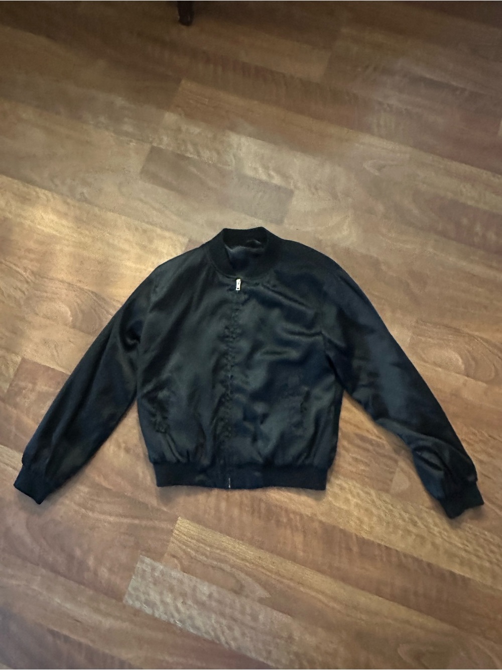 Brandy Melville Black Satin Bomber Jacket